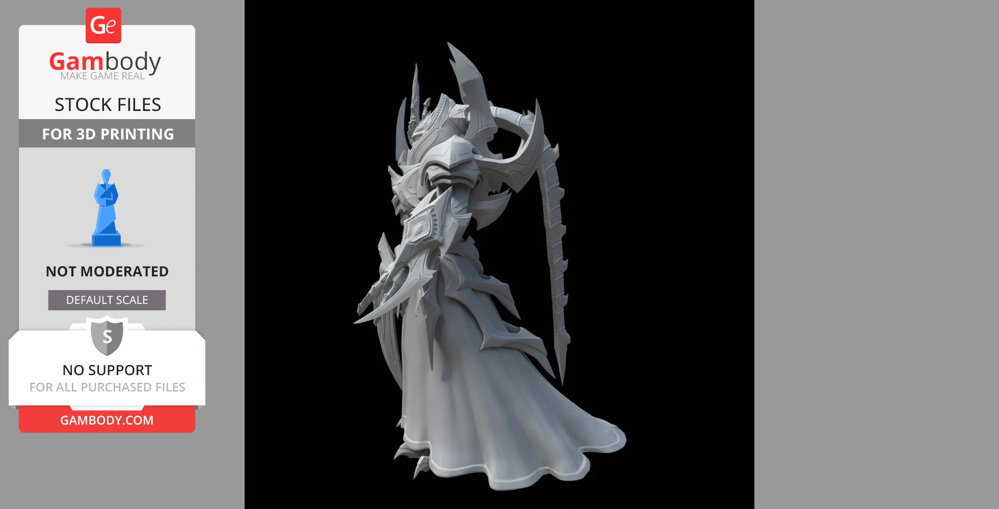 Intricate armored figure with flowing cape, inspired by StarCraft II, designed for 3D printing.