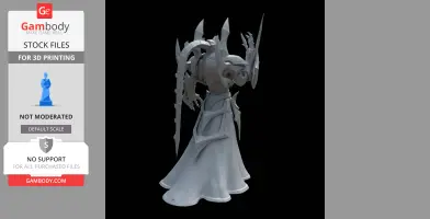 Futuristic armored figure with spikes and flowing robe, designed for 3D printing.