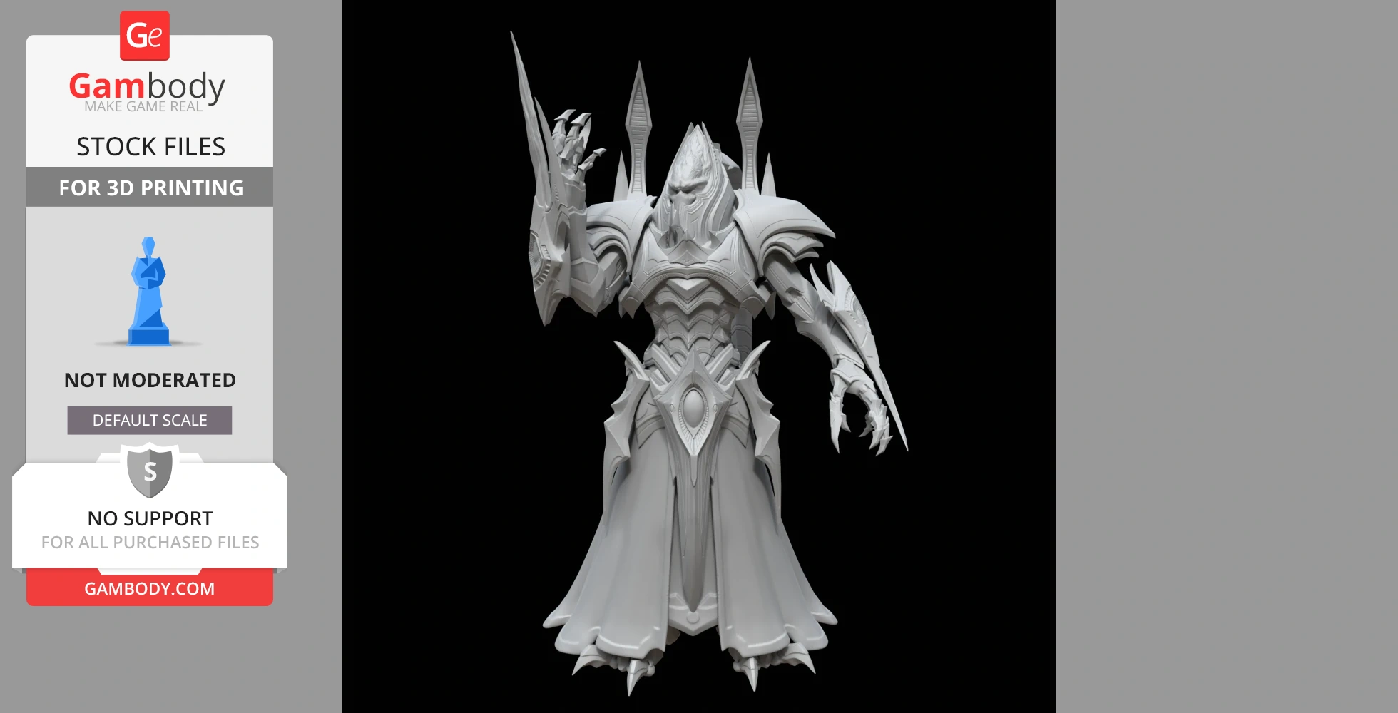 Armored figure with angular design, sharp spikes, and intricate details, inspired by StarCraft II's Alarak.