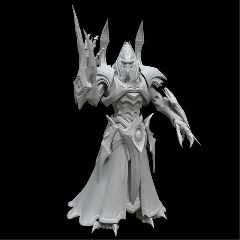 A highly detailed, armored alien figure in a dynamic pose, perfect for 3D printing.