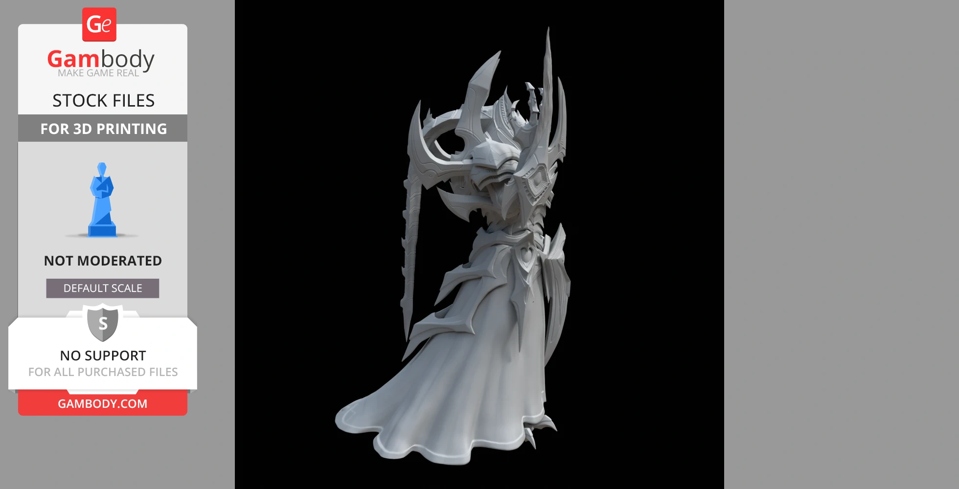Intricate 3D model of armored figure with cape and sharp, angular details, inspired by StarCraft II.