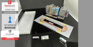 Miniature Hong Kong buildings and road set for 3D printing, with detailed structures and vehicles.