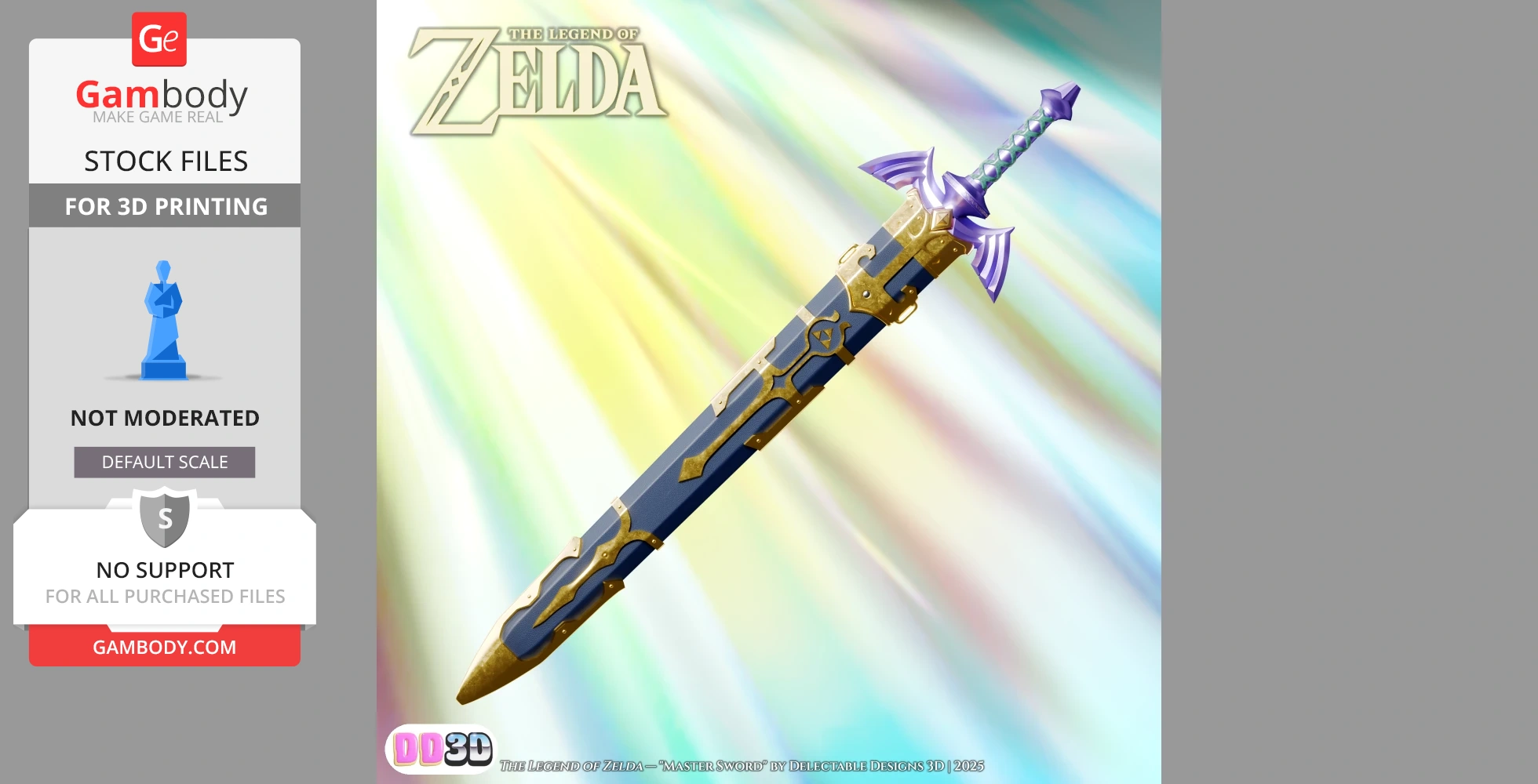 A detailed, life-sized 3D model of the iconic Master Sword and scabbard from 'The Legend of Zelda'.
