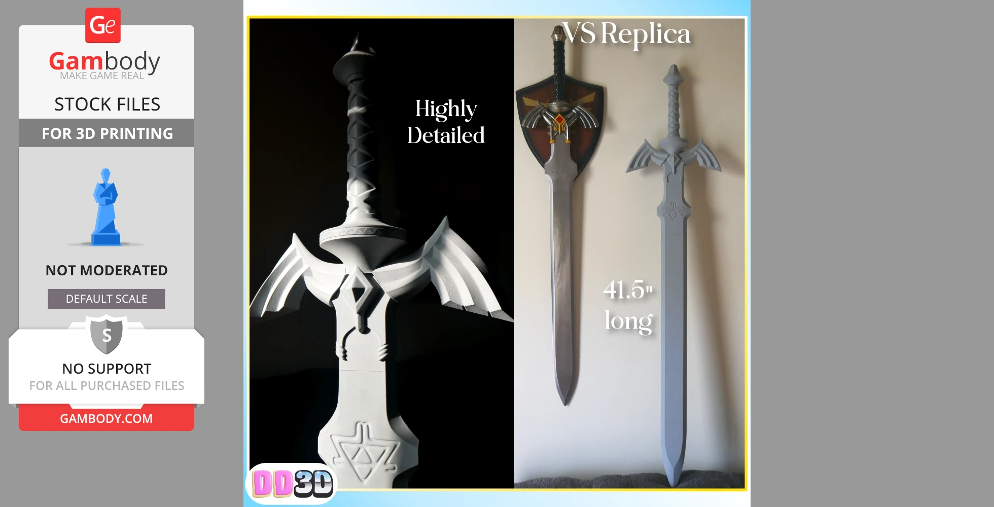 Life-sized, highly detailed 3D model of a sword and scabbard for 3D printing, 41.5 inches long.