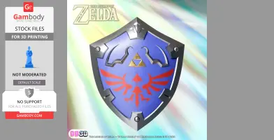 Detailed 3D model of the Hylian Shield from Zelda, featuring the Triforce and bird emblem.
