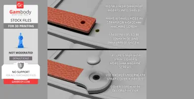 Instructions for assembling a strap on a 3D-printed shield.