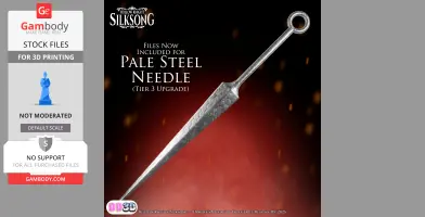 A detailed, life-sized 3D model of Hornet's Needle from Silksong, designed for 3D printing.