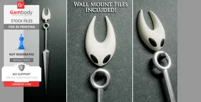 Life-sized 3D model of Hornet's Needle from Silksong with wall mount files included.