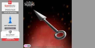 A life-sized, highly detailed 3D model of Hornet's Needle from Silksong, ready for printing.