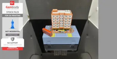 Detailed miniature of a Hong Kong building scene with a bus, suitable for 3D printing.
