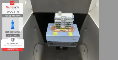 A detailed miniature model of a Hong Kong-style building on a display base.