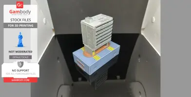 Miniature 3D-printed Hong Kong building on a display base, featuring detailed architecture.