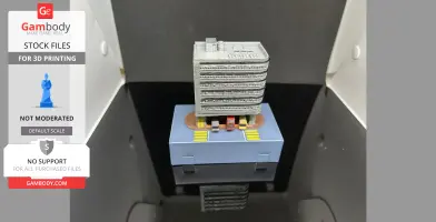 A detailed 3D-printed model of a Hong Kong building with vehicles at its base.