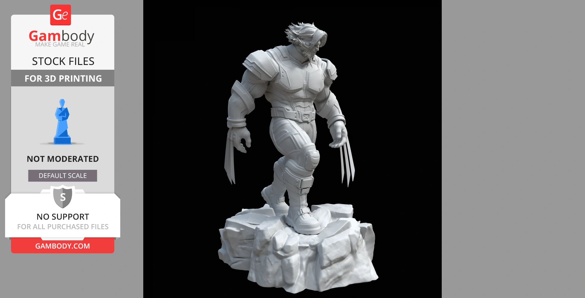 Dynamic 3D model of a muscular character with claws, stepping on rocky terrain.