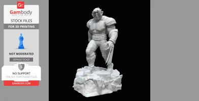 A muscular figure with flowing hair and claws, standing on a rocky base in a superhero pose.