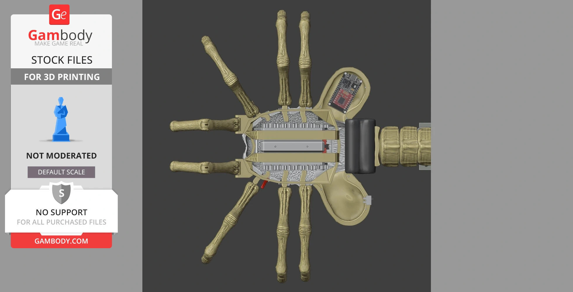 Mechanical facehugger model with visible electronics and jointed legs for 3D printing.