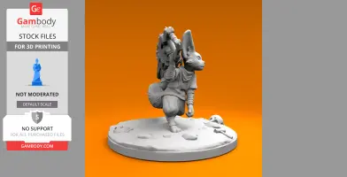 Armed Fennec Fox miniature standing on a desert-themed base, holding a large weapon.