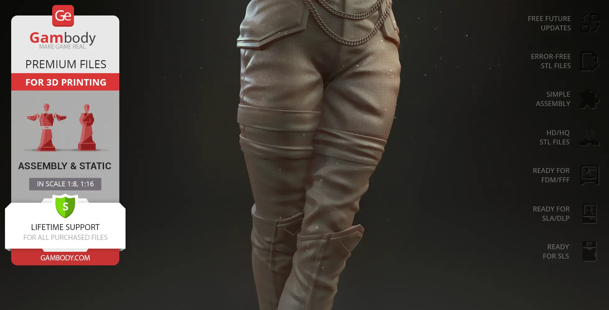 A 3D model showcasing detailed pants with chain accessories for 3D printing.
