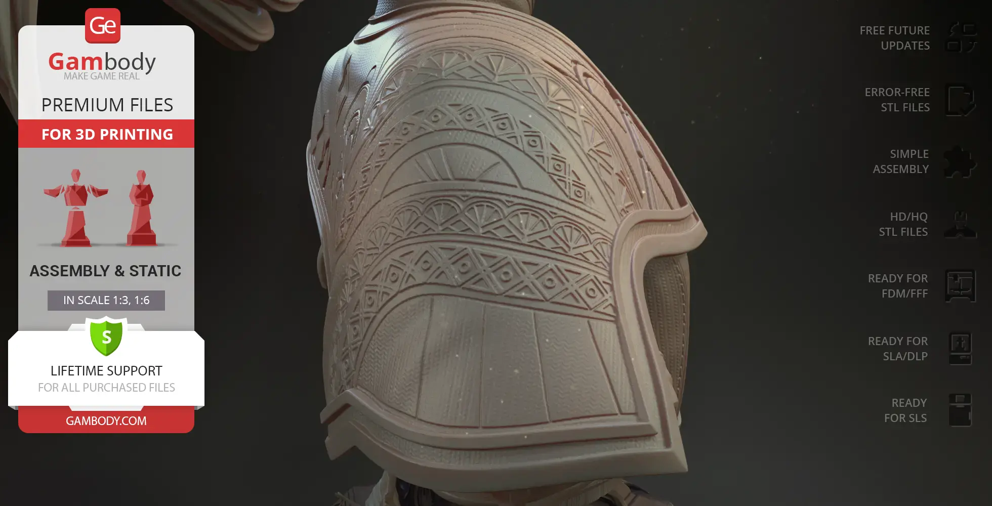 Decorative shoulder armor detail with intricate geometric patterns on a 3D model.