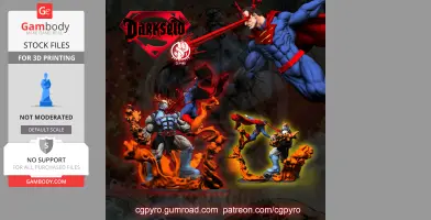 Superman battling a powerful foe with laser vision, surrounded by fiery effects. 3D printable model showcase.