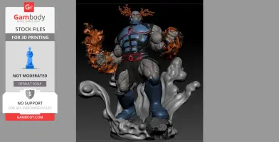 A powerful armored character with glowing fists stands on a dynamic smoke-like base.