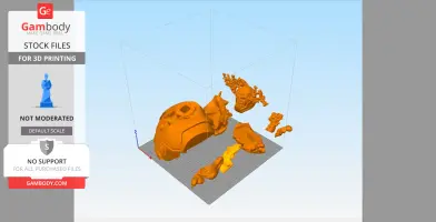 3D model parts for Superman vs. Darkseid scene on a printing platform, viewed in slicing software.