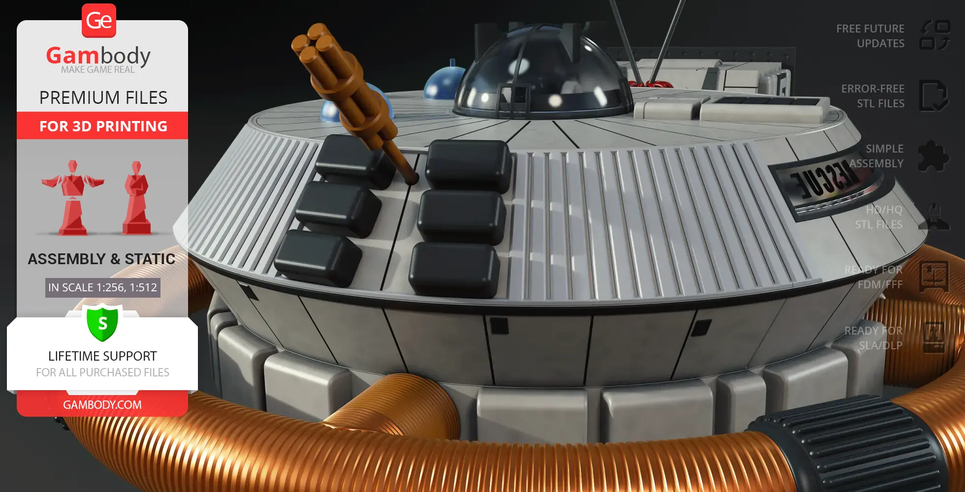 Detailed 3D model of Thunderbird 5, featuring a dome and intricate panels for 3D printing.