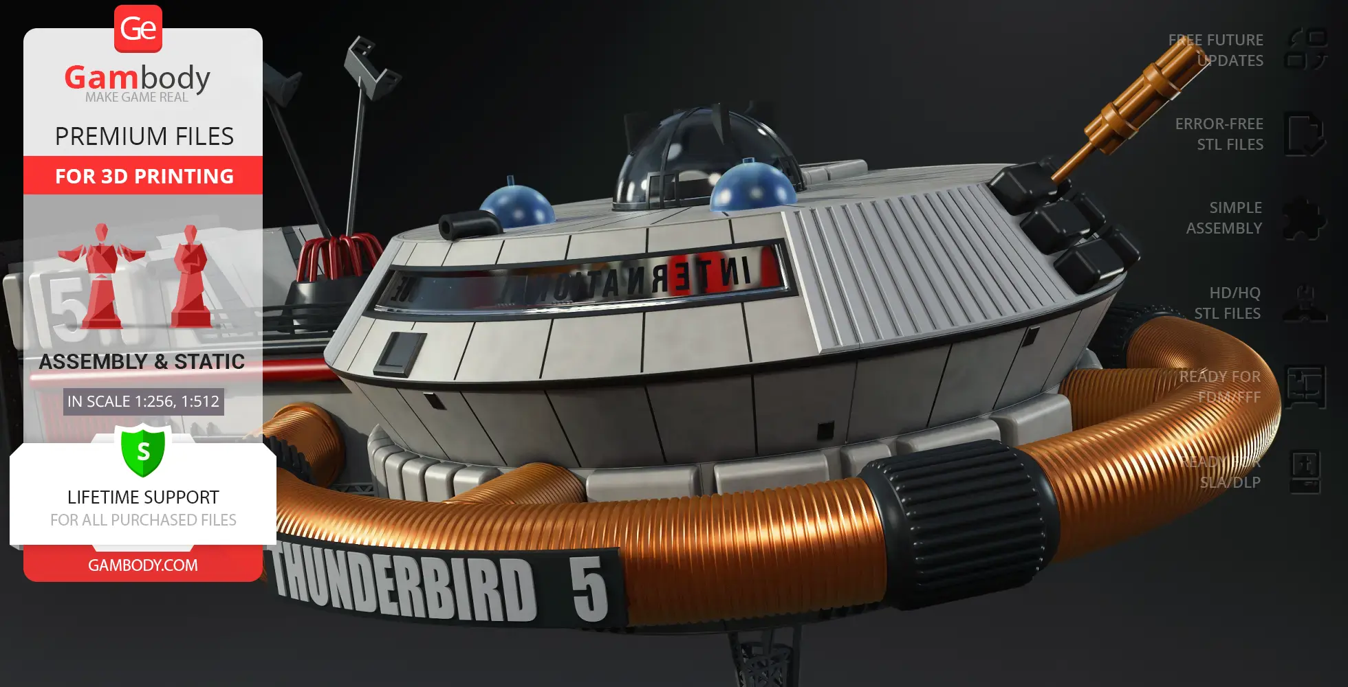 A detailed 3D model of Thunderbird 5 space station, designed for 3D printing.