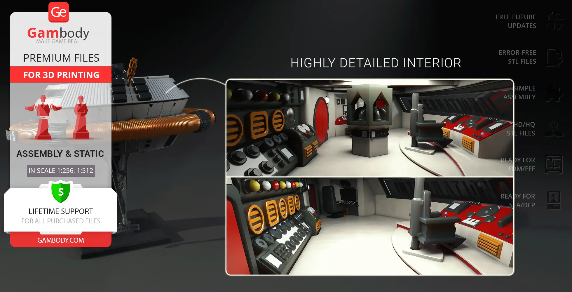 Detailed 3D model interior of Thunderbird 5, featuring control panels and chairs for 3D printing.