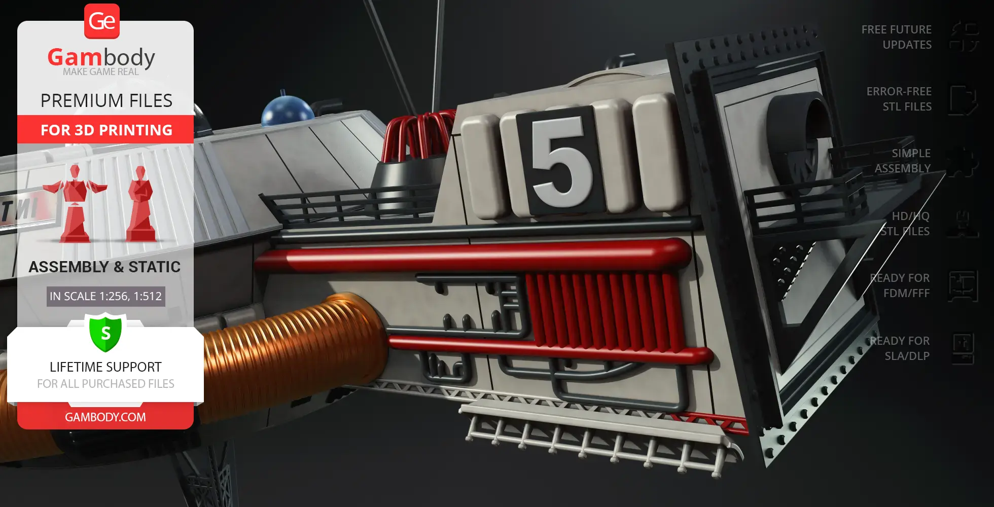 A detailed 3D model of Thunderbird 5 space station, showcasing intricate mechanical components for 3D printing.
