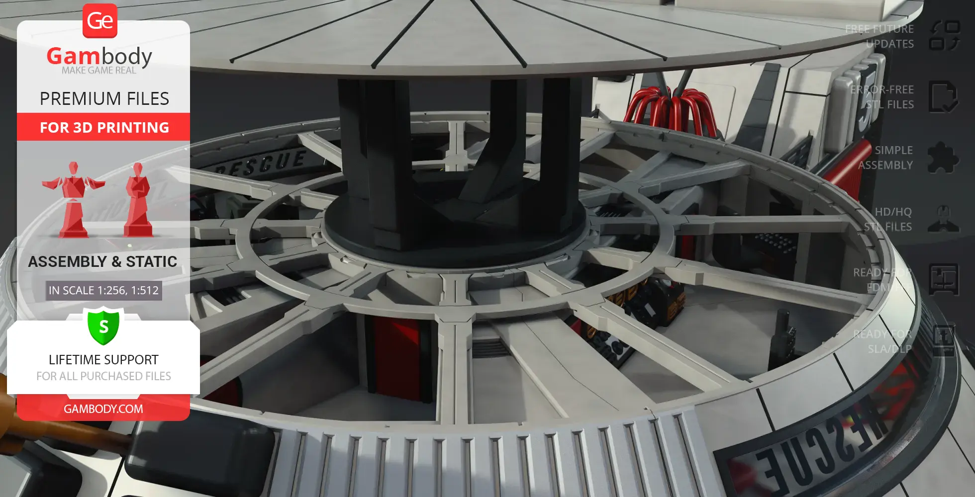 A detailed 3D model of Thunderbird 5, showcasing its intricate circular structure.
