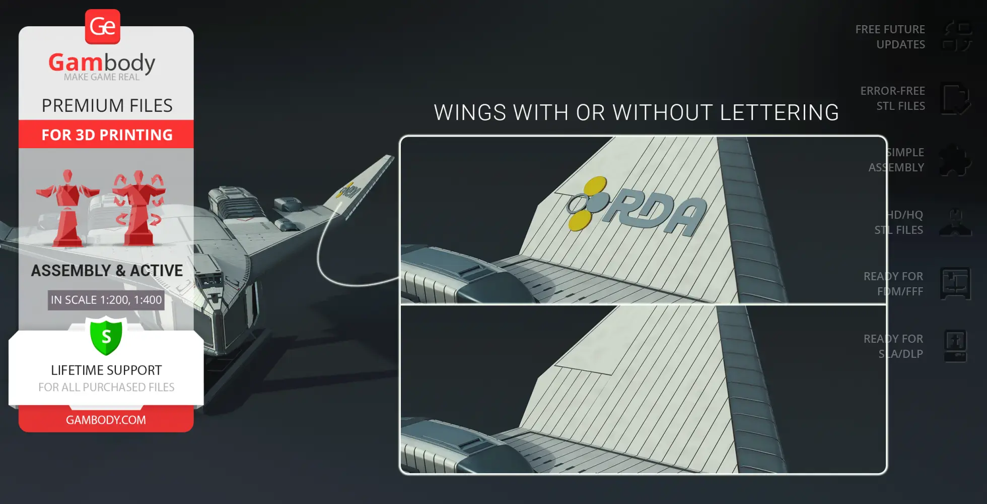 Futuristic TAV-37 Valkyrie Shuttle with customizable lettering on wings, designed for 3D printing.
