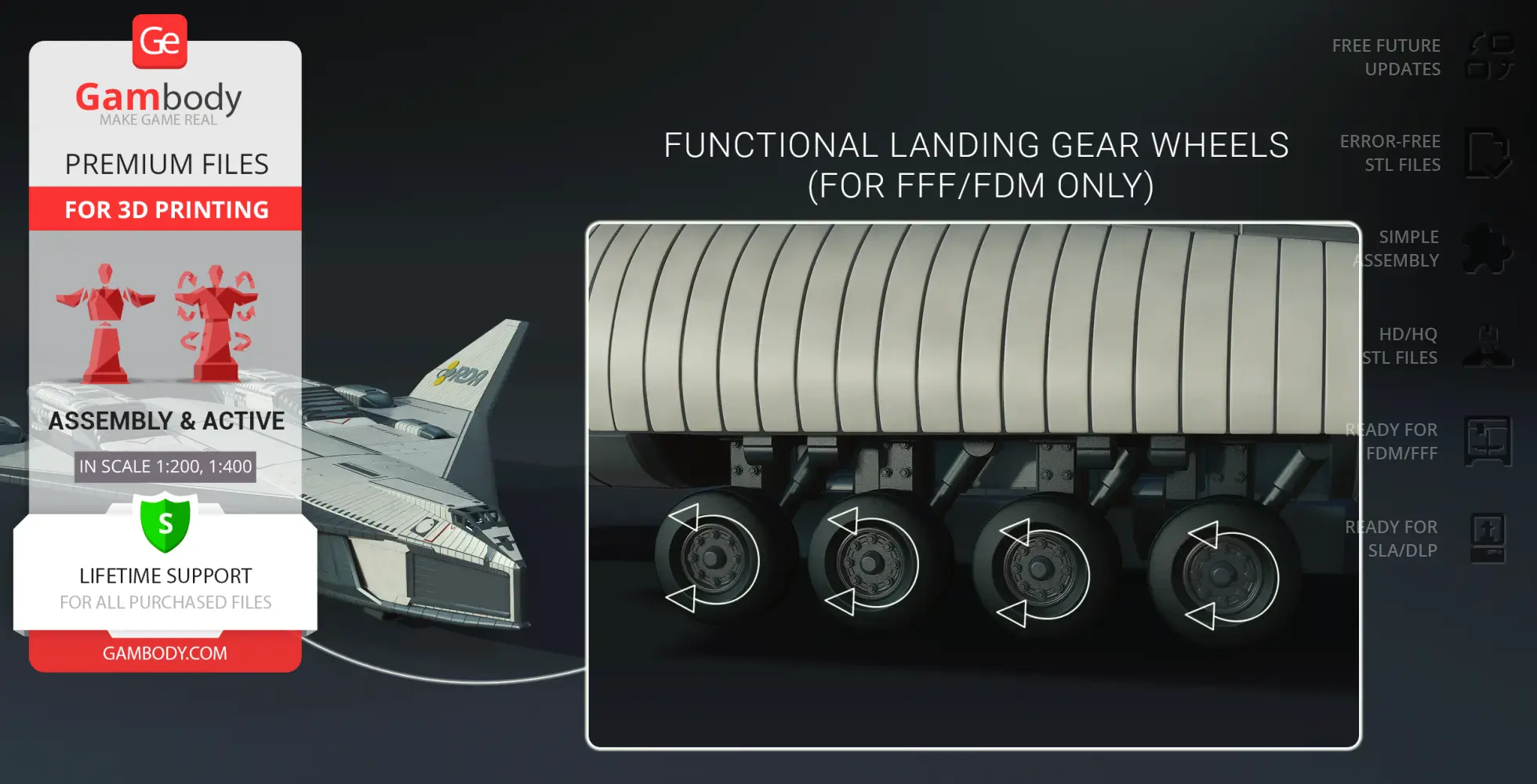 TAV-37 Valkyrie Shuttle model with detailed landing gear for 3D printing from Gambody.