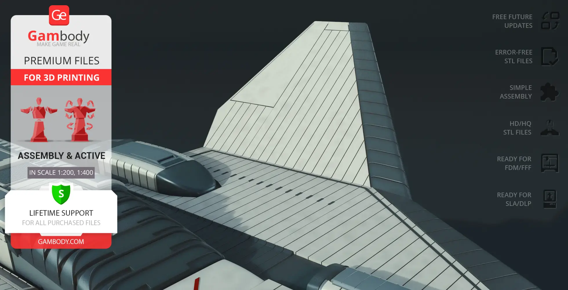 3D model of a futuristic TAV-37 Valkyrie shuttle, detailed and ready for 3D printing customization.