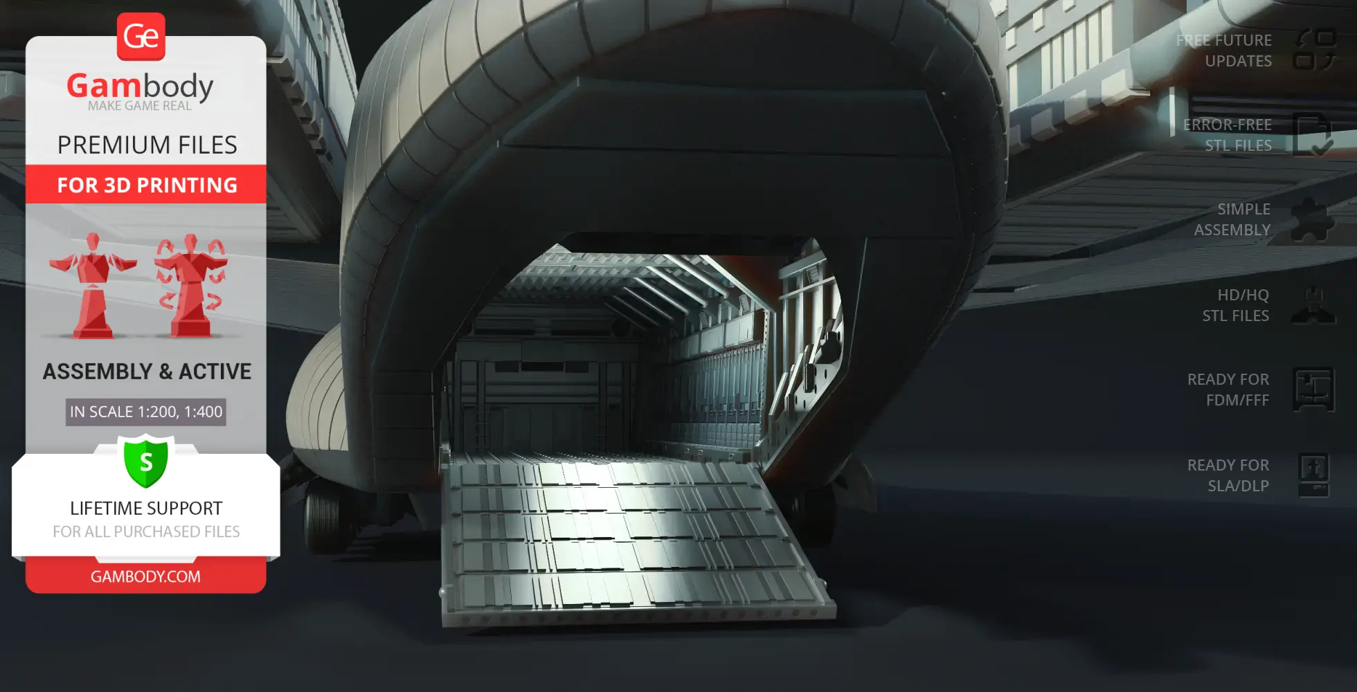 A detailed 3D model of the TAV-37 Valkyrie Shuttle with open cargo bay for 3D printing.