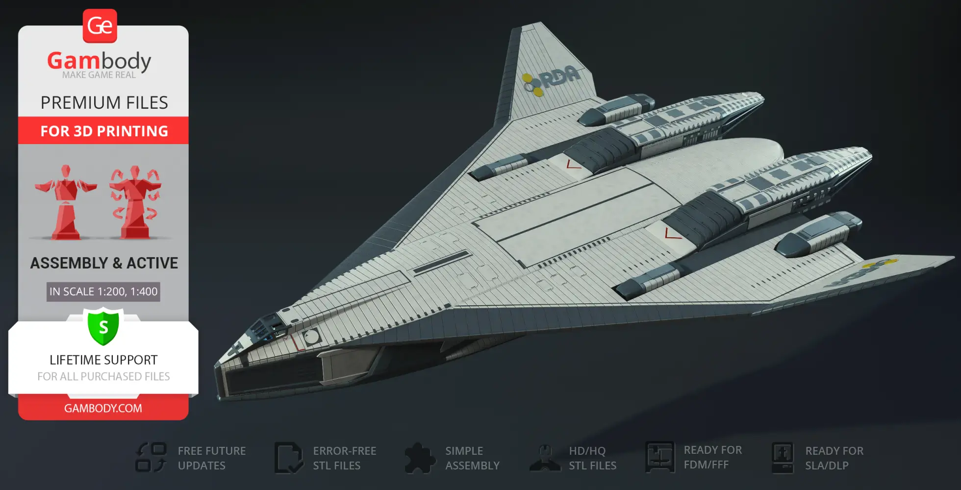 A detailed 3D model of the TAV-37 Valkyrie Shuttle with intricate design for printing.
