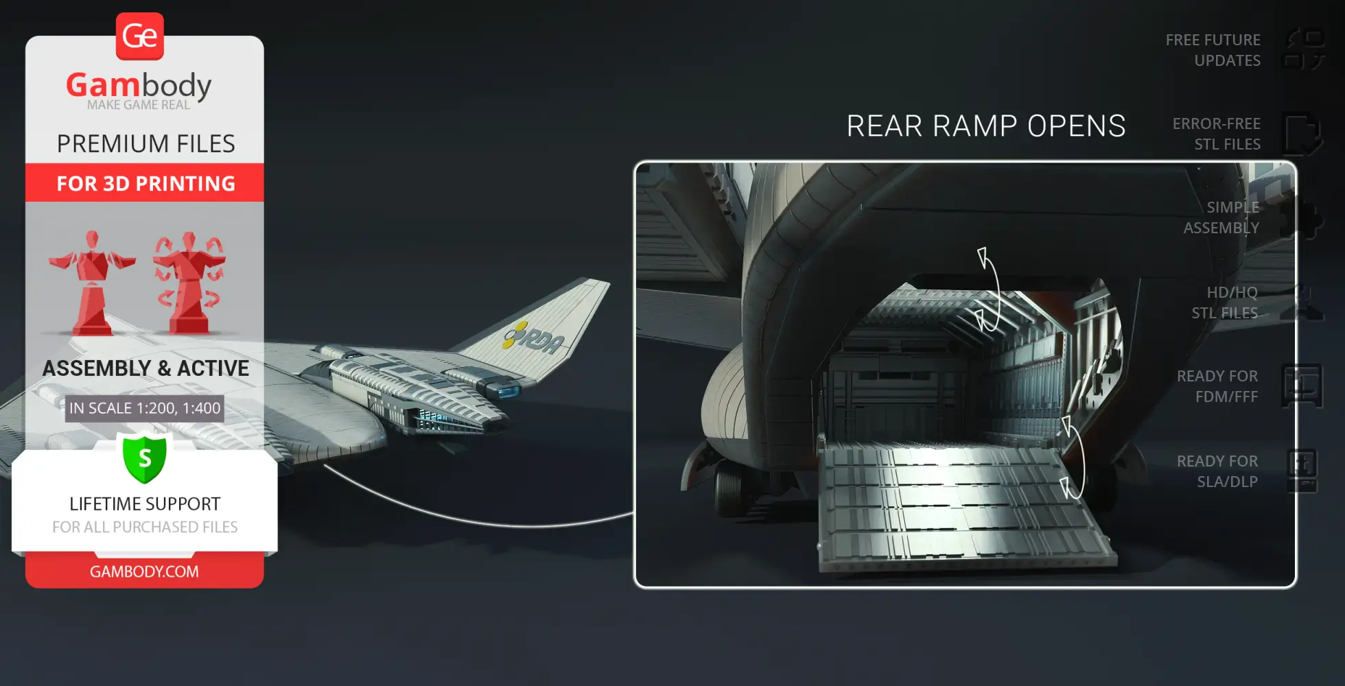 3D model of TAV-37 Valkyrie Shuttle with an open rear ramp, ready for 3D printing.