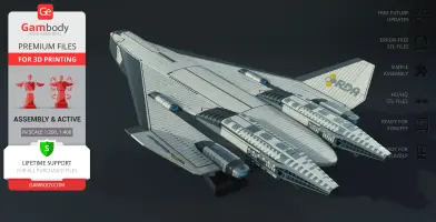 Futuristic shuttle model with dual engines and sleek, angular design, suitable for 3D printing.