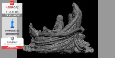 Intricate Giger-inspired alien pilot cabin model with organic, biomechanical design elements.