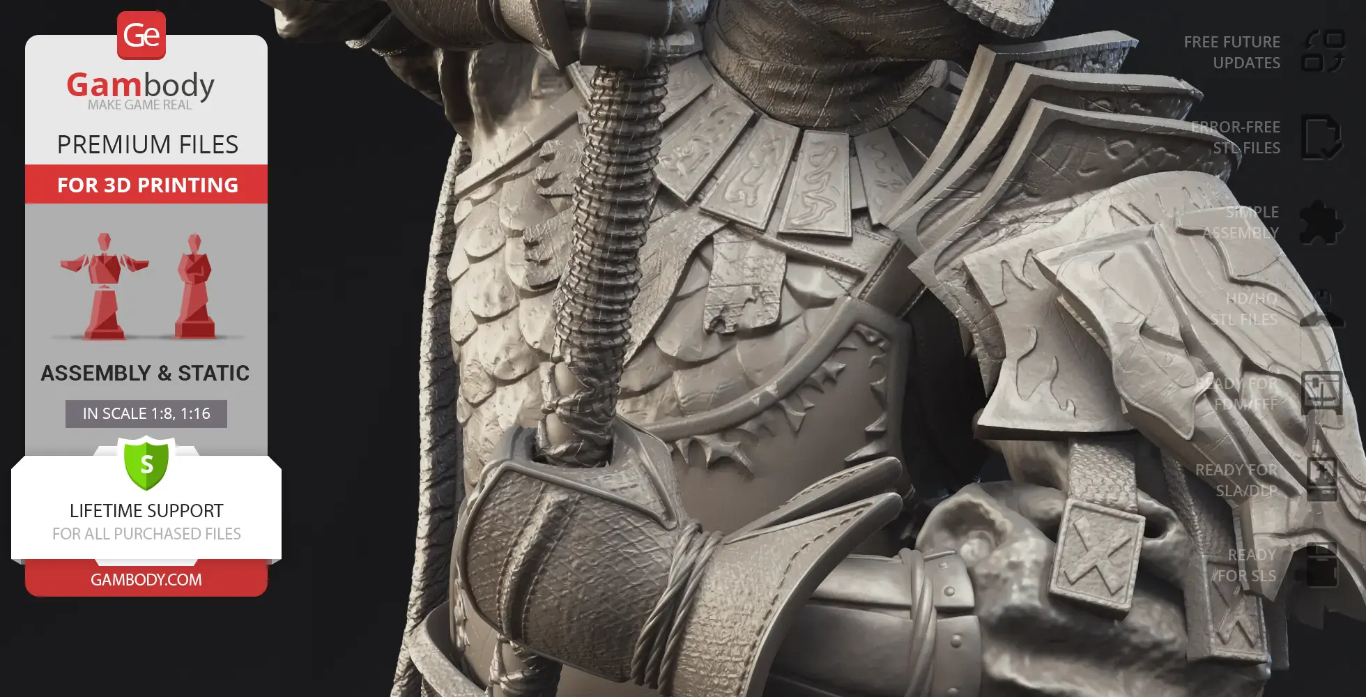 Intricately detailed close-up of Sir Alonne's armor from Dark Souls, featuring scales and ornate patterns.