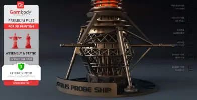 USS Cygnus Probe Ship model for 3D printing, featuring intricate lattice and mechanical structures.
