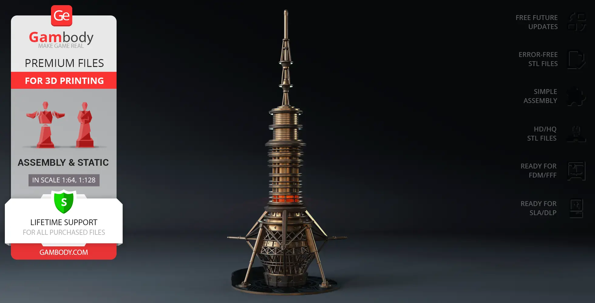 A detailed 3D model of the USS Cygnus Probe Ship designed for 3D printing, featuring intricate components.