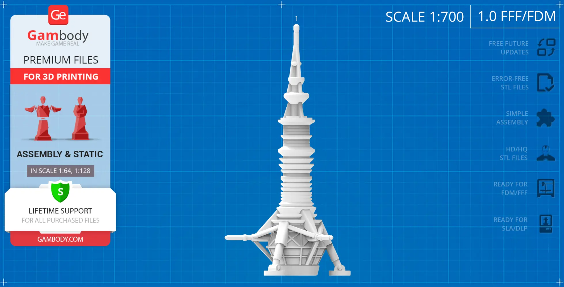 Intricate 3D model of the USS Cygnus Probe Ship on a blueprint background, scale 1:700 for printing.