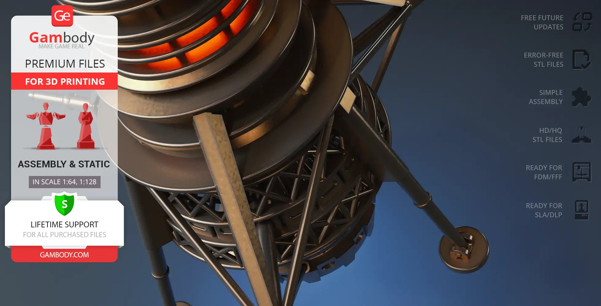 A detailed 3D model of the USS Cygnus Probe Ship with an intricate framework and glowing elements.