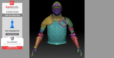 Colorful medieval armor set for 3D printing with intricate chestplate design.