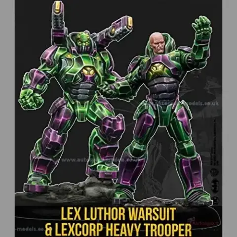 Two figures in armored suits: one helmeted, the other bald, in green and purple colors.