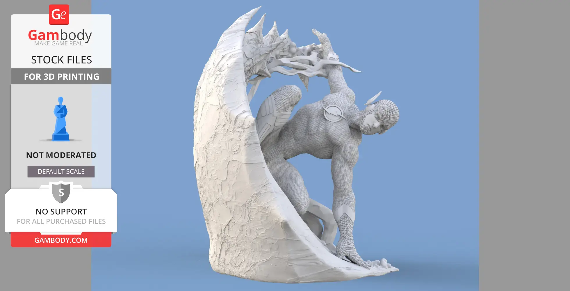 Dynamic 3D model of a superhero in motion, with a textured suit and lightning effects, ready for 3D printing.