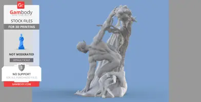 Dynamic 3D model of a superhero in motion, posed with a tree, ready for 3D printing.