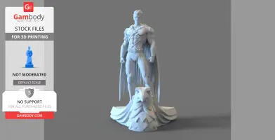 A detailed 3D model of a superhero in a dynamic pose on a stylized base, designed for printing.