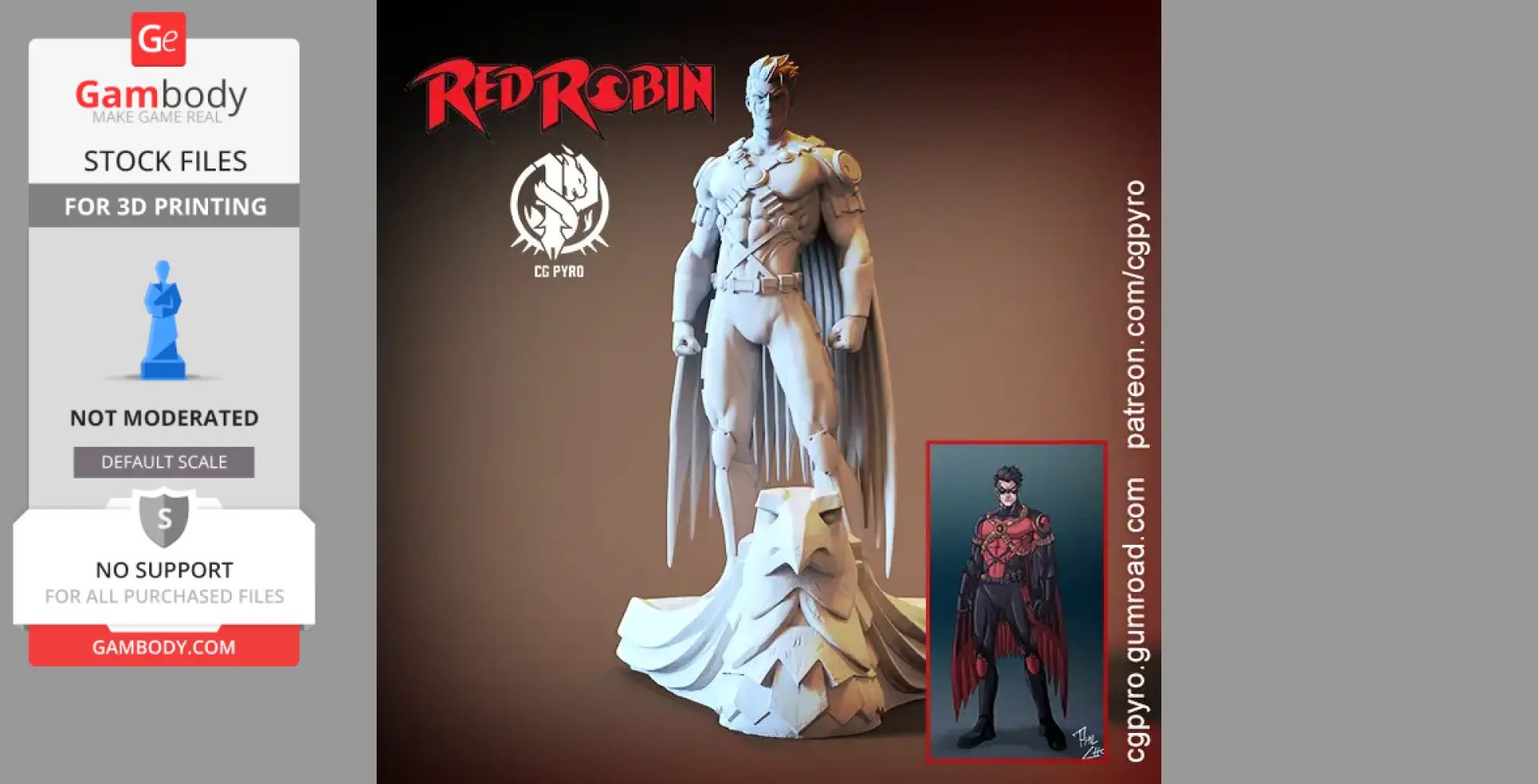 3D model of Red Robin from DC Comics, standing heroically on an eagle-themed base.